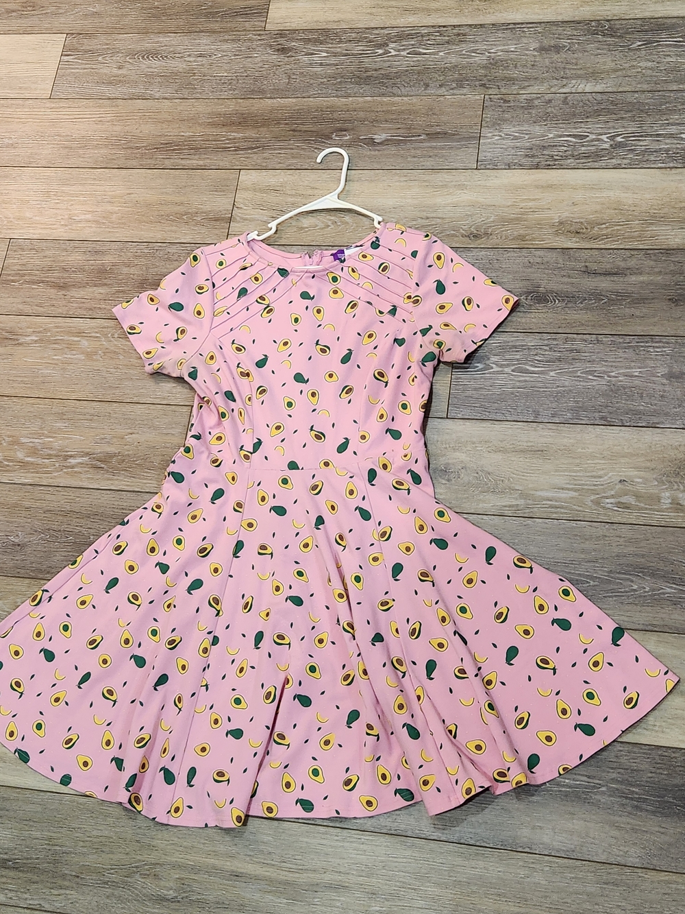 Unique Vintage Pink Avocado Print Fit-and-Flare Mini Dress Size Xlarge